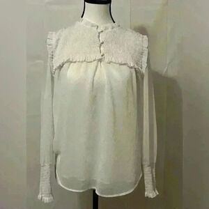 Women’s Bohemian‎ White Blouse with Pleated Puff Sleeves - Size XS.